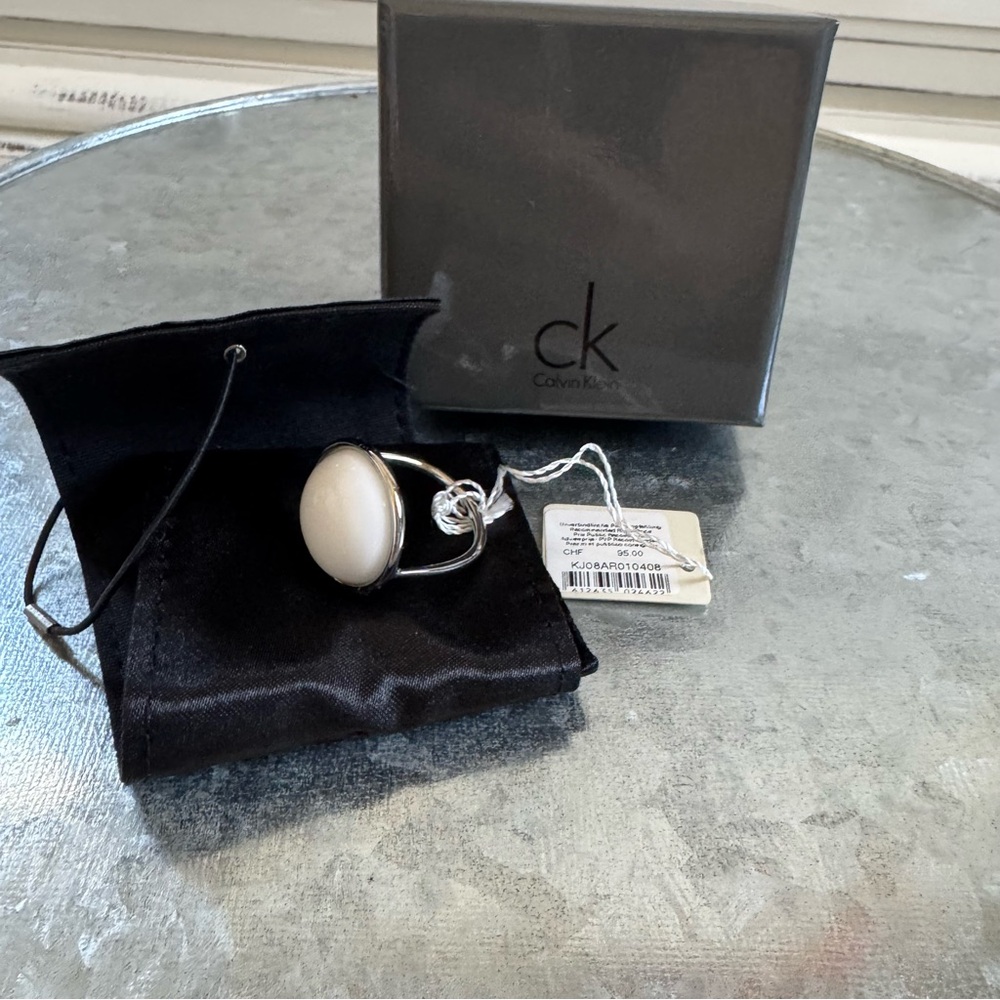 Calvin Klein White Stone Silver Ring Size 8